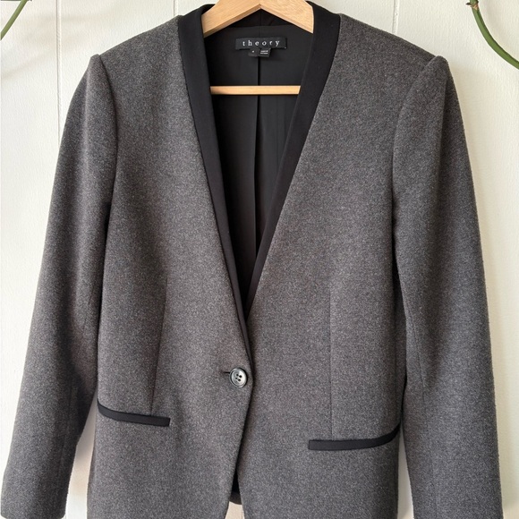 Theory Charcoal Gray Single-Breasted Blazer | Size 4 - Picture 2 of 5